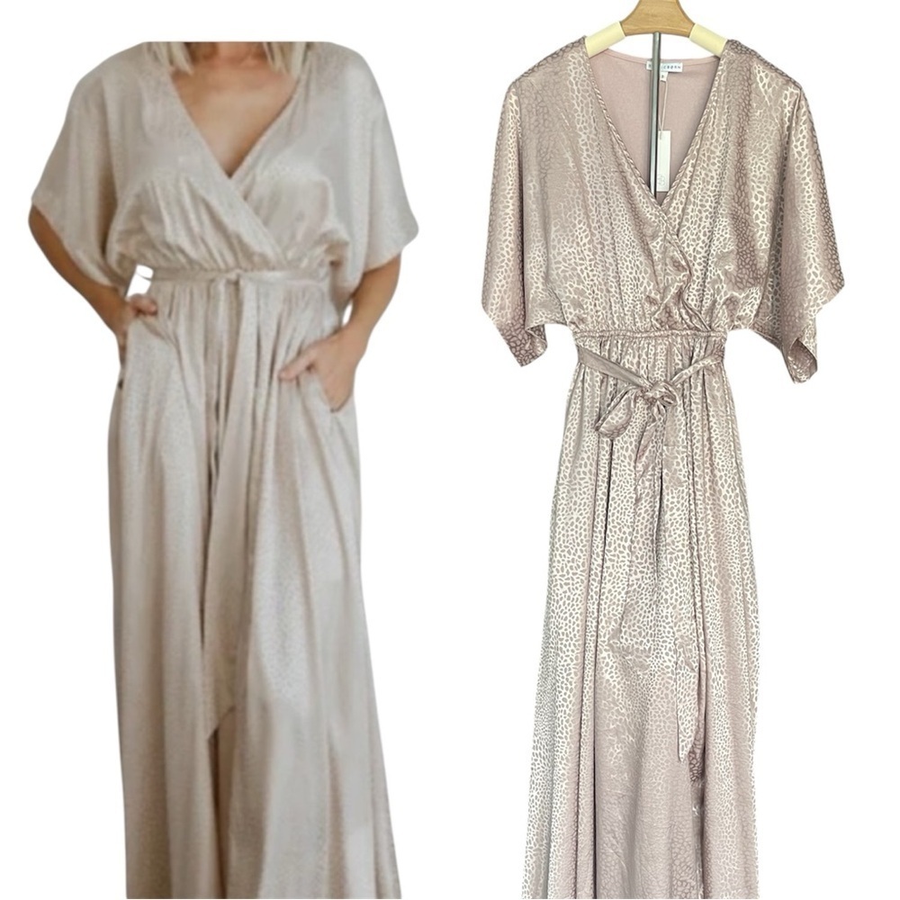 Baltic Born | Savannah Satin Printed Kimono Dress Bridesmaid Formal Metallic